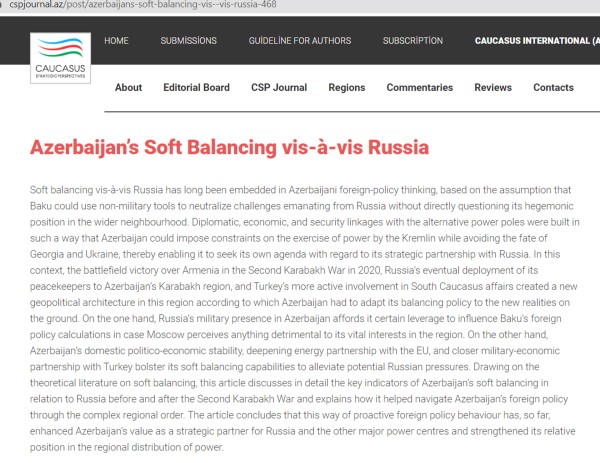 Azerbaijan’s Soft Balancing vis-à-vis Russia